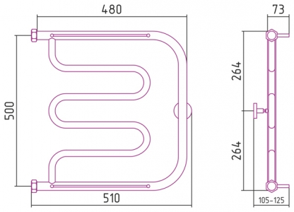 Полотенцесушитель водяной Сунержа Лира 500x500 +2 полки